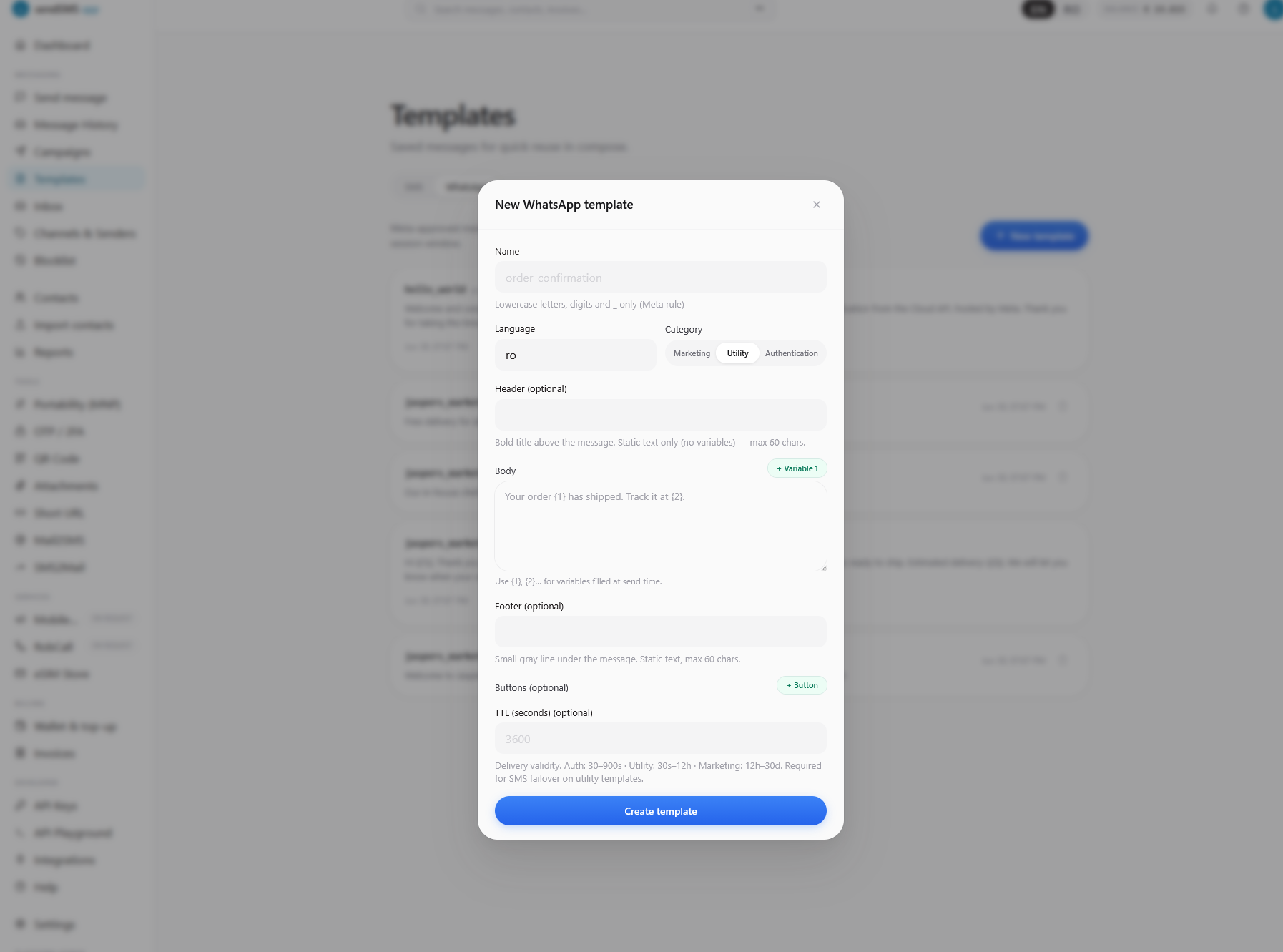 Creare template WhatsApp aprobat de Meta